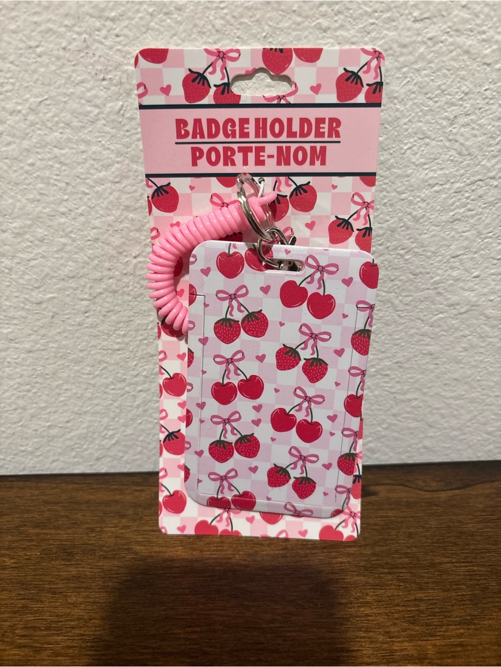 Badge Holder Lanyard - Pink Cherry Pattern